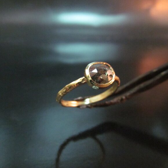 Engagement ring. 14k Yellow gold ring with 0.76ct Grey diamond. UNIQUE handmade - Picture 5 of 11
